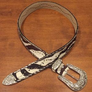 Zebra Pony Hair Belt w/Silver Crystal Buckle